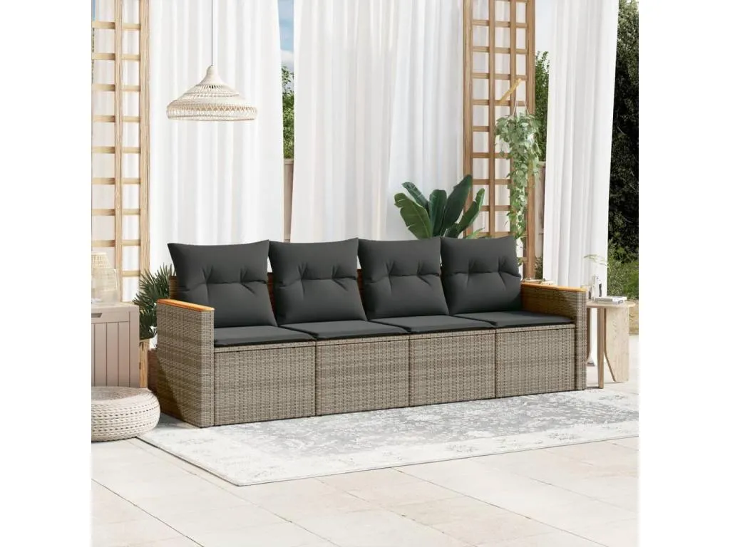 Set de sofás de jardín 4 piezas y cojines ratán sintético gris 83876LNCM