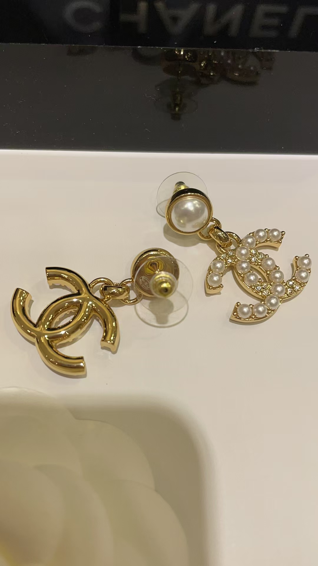 Chanel Pearl Paved Double C Earrings - Original Replica Club