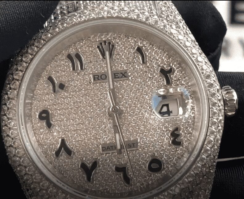 Replica Rolex Datejust 116300 White Gold Diamond Arabic Dial Iced Out