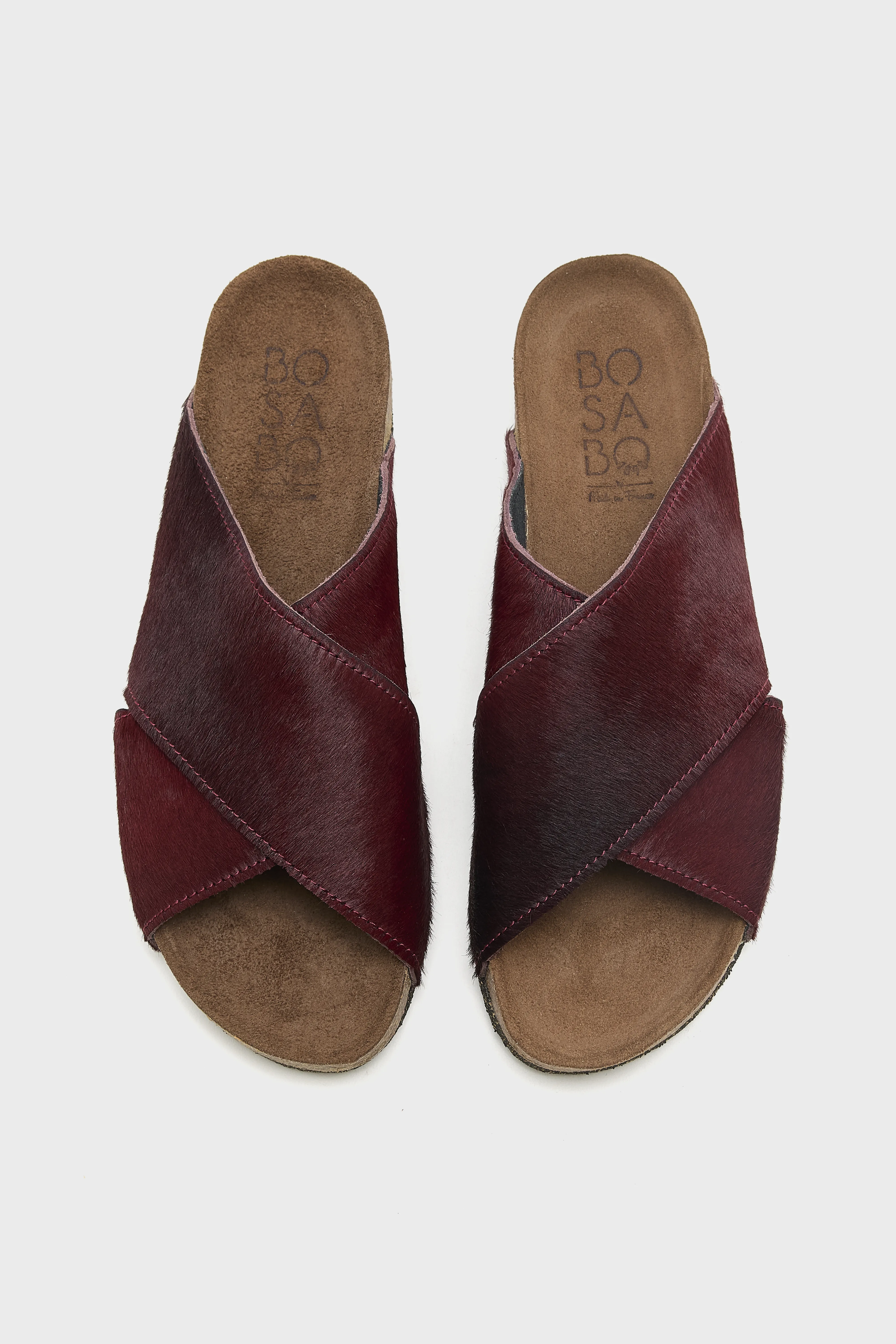Bellerose Bordeaux Ponyhair Cross Sandals  (261 / W / BORDEAUX)