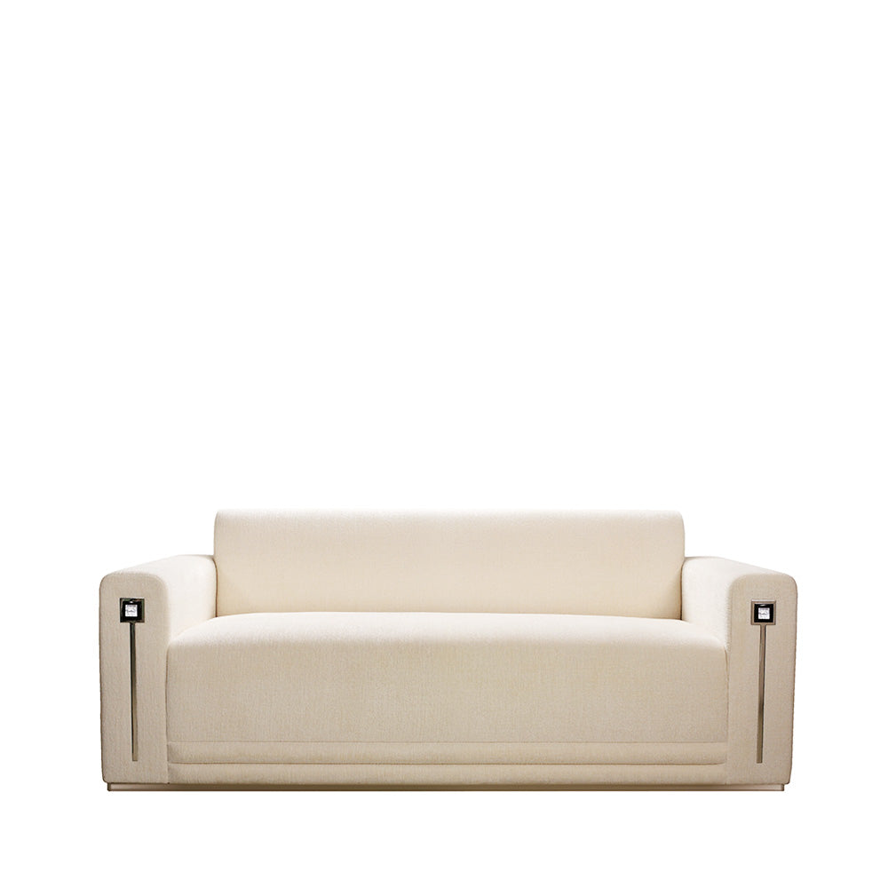 CANAPÉ CONTEMPORAIN MASQUE DE FEMME - CRISTAL INCOLORE ET SOIE IVOIRE, PETIT MODÈLE
