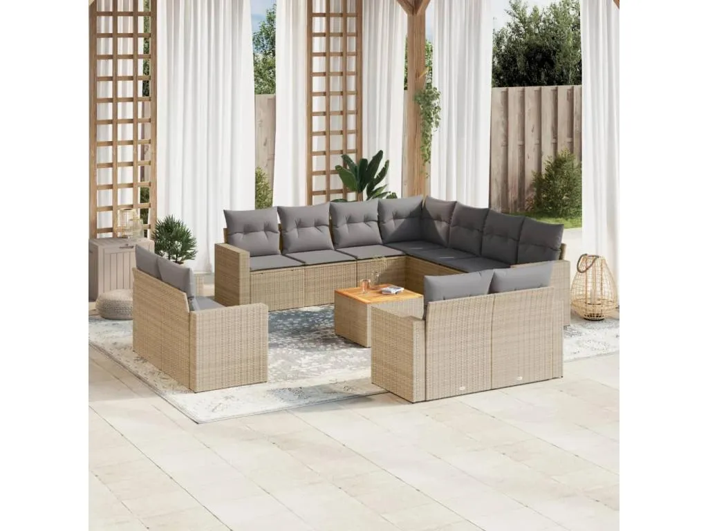 Juego de sofás jardín con cojines beige mezcla 12 pzas ratán PE 04420BNFZ