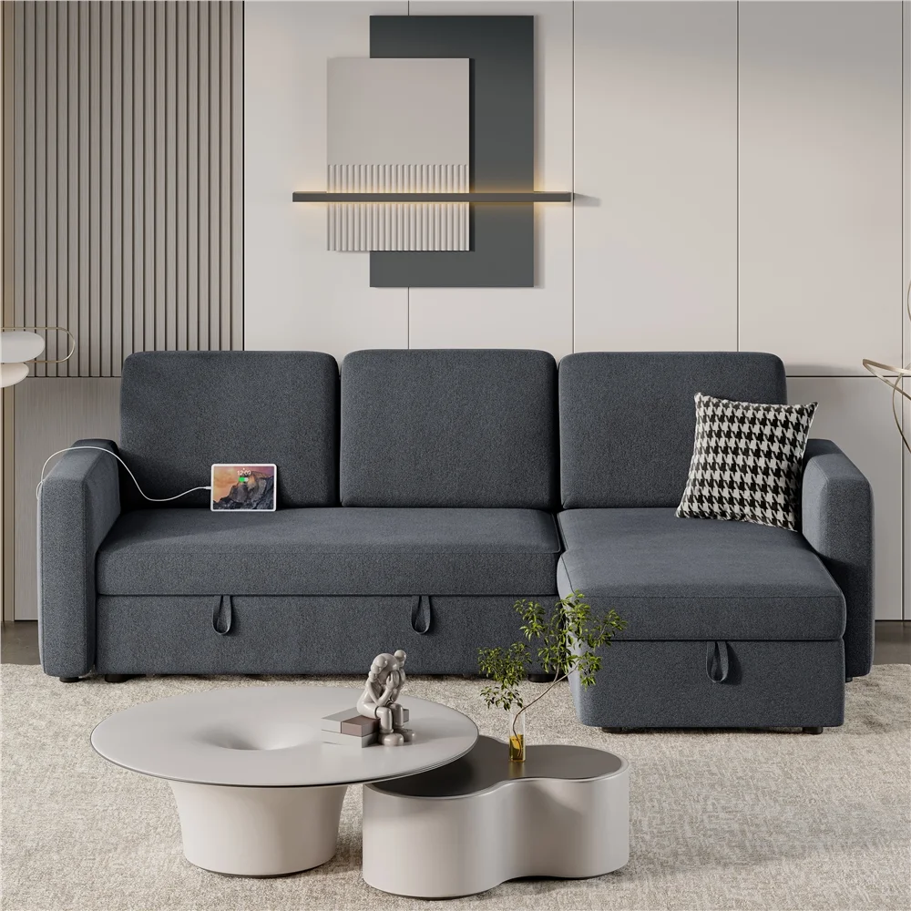 Alden Design Reversible Sectional Sofa with USB & Type-C Ports for Livingroom, Light Gray - Image 43