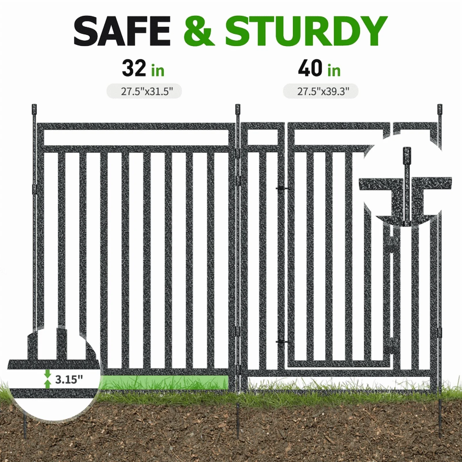 Petorldog Decorative Garden Fence, 36ft x 40in, 14 Panels + 2 Gates, No Dig Metal Dog Fence for Yard | Black-Silver - Image 2