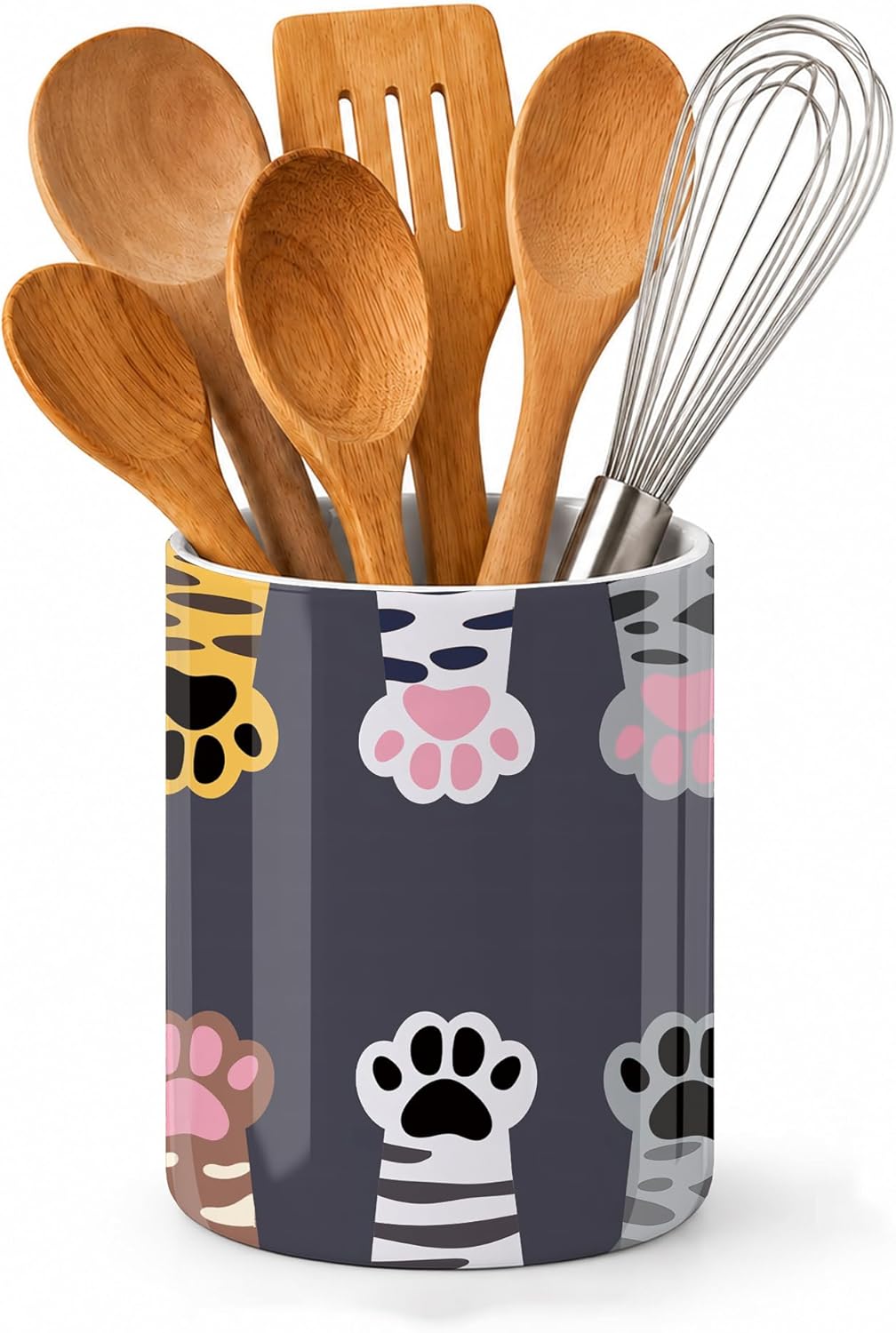 Japanese Waves Kitchen Utensil Holder,Sunrise Cherry Blossoms Ceramic Utensil Crock for Countertop,Cooking Tools Storage jar for Spatulas and Spoons,Housewarming Gifts 6.3