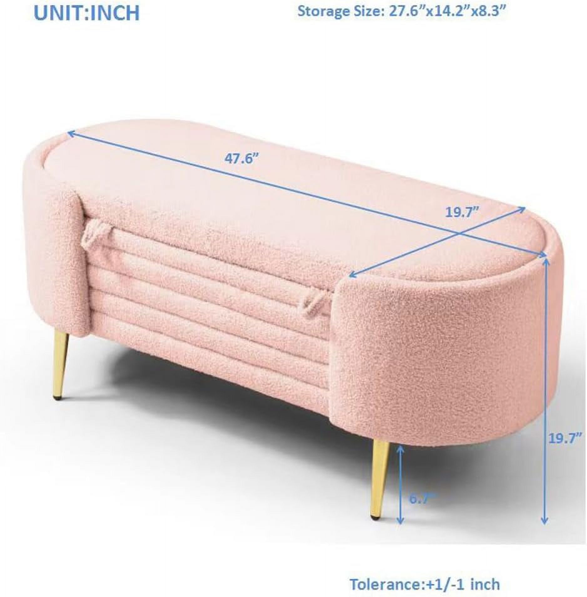 Sumdeal 43.5" Storage Ottoman Bench with 250lb Seating, Linen Upholstered Wood Legs Safety Hinge Flip Top Oval Foot Rest Long Stool for Sofa Couch Bedroom End of Bed Living Room Entryway, White - Image 43