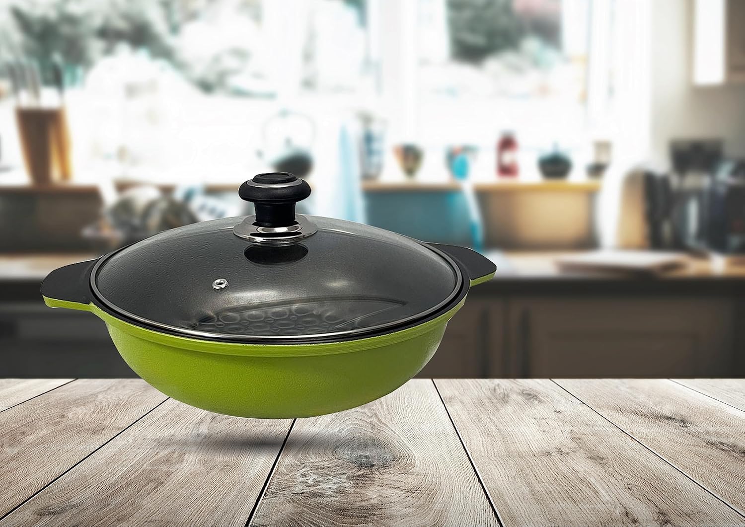 3D Green Bubble Diamond Coating Nonstick Wok 11