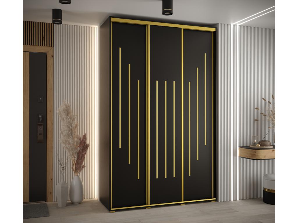 ARMARIO DAVOS 8 DE PUERTAS CORREDERAS 235,2/150/45 3 puertas (Negro/Negro/Oro)