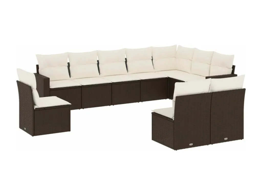 Set de sofás de jardín con diez piezas y cojines en ratán sintético marrón  MK9134200