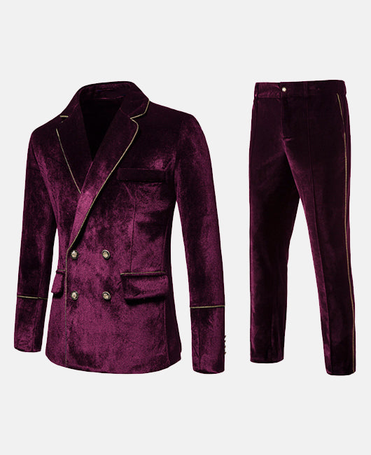 Vintage Plain Lapel Collar Double Breasted Blazer & Pants Set