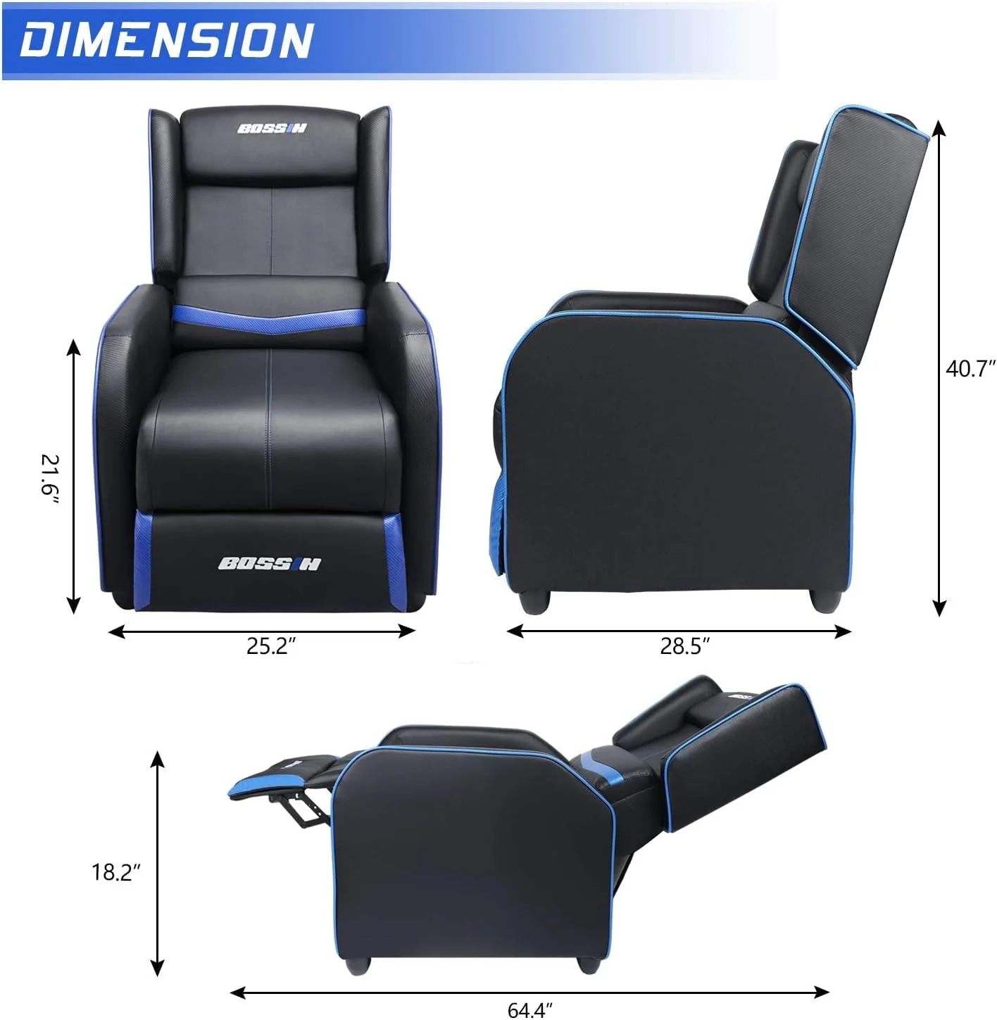 PUKAMI Gaming Recliner Chair for Adults 400lbs Racing Style Sofa Big and Tall PU Leather Recliner Seating Modern Ergonomic Lounge Recliner Chair Comfortable Home Movie Theater for Living Room - Image 2