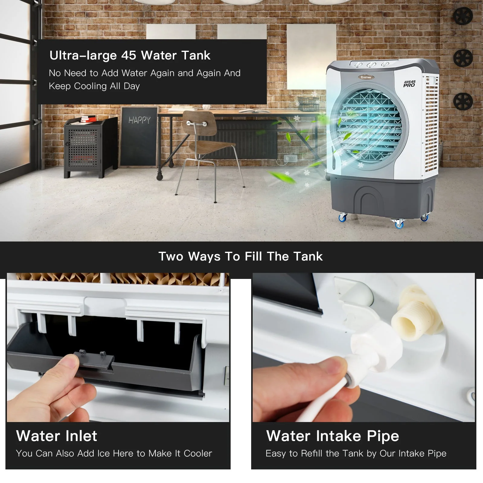 45L Evaporative Air Cooler 3-in-1 Swamp Cooler w/Large Water Tank & Washable Filter - Image 9