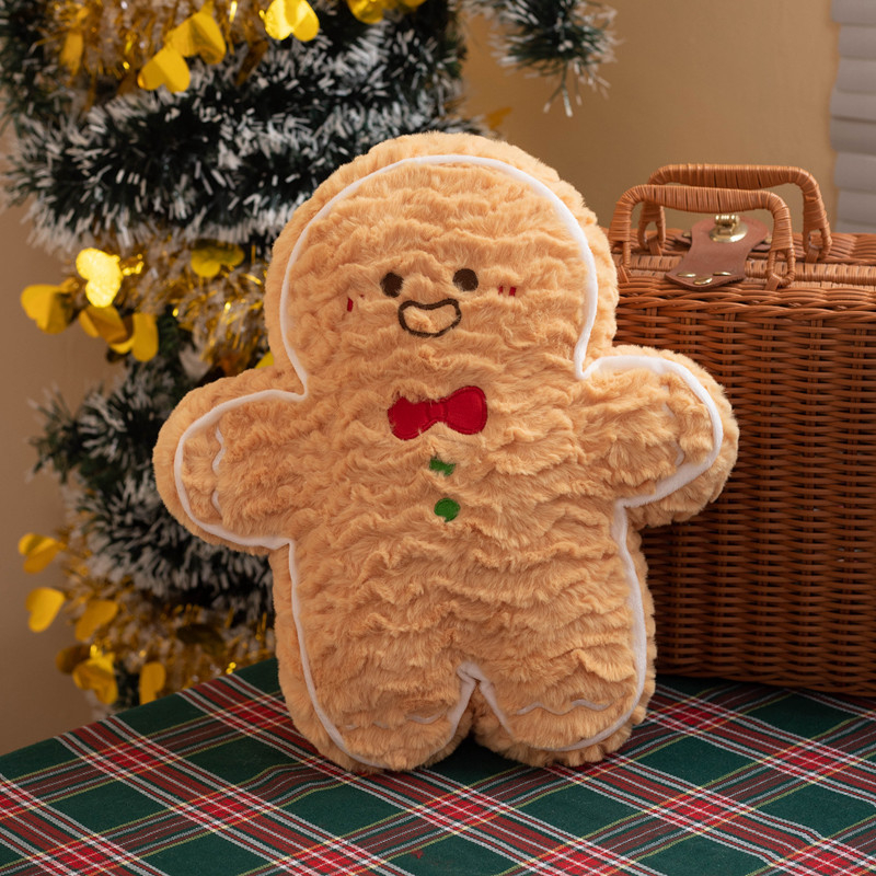 Gingerbread Man Shaped Plush Pillow Soft Fluffy Sherpa Cartoon Christmas Decor Plush Toy for Home Decor Holiday Gift