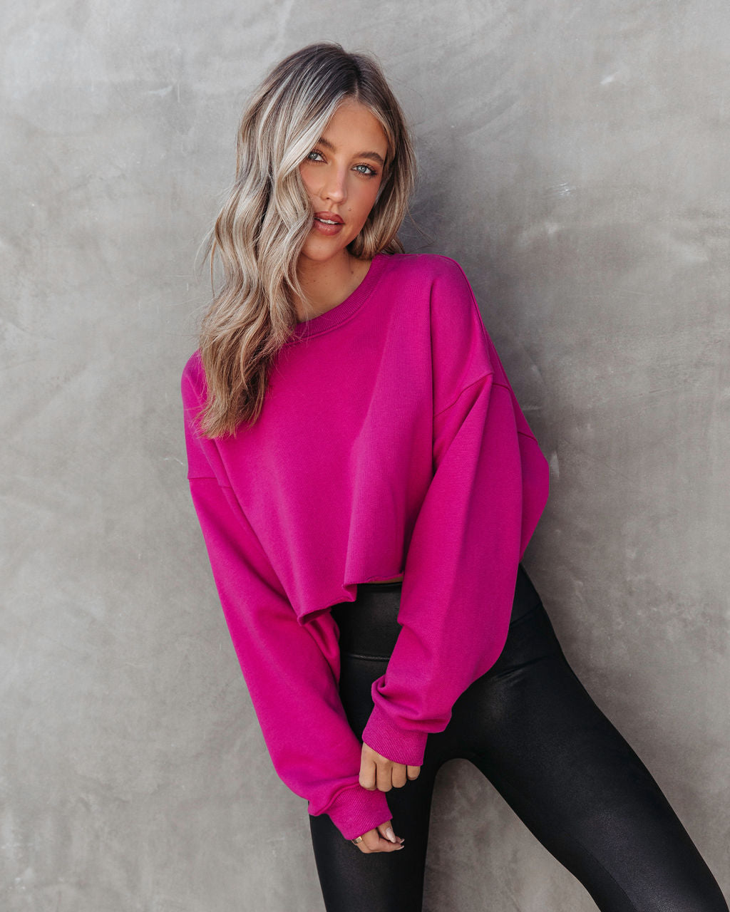 Janice Cotton Long Sleeve Top - Fuchsia - Se7enfashion