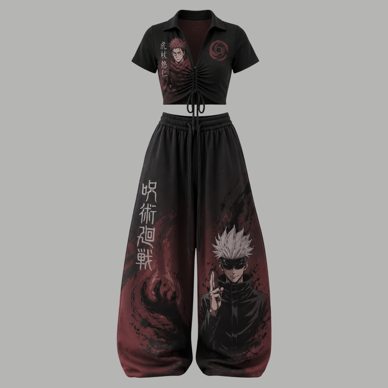 Jujutsu Kaisen Drawstring Short Sleeve Top & Long Pants Two-Piece Set