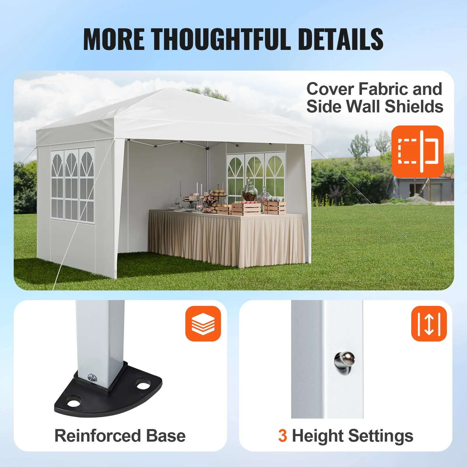 KFFKFF 10 x 10 FT Pop-Up Canopy Tent with Adjustable Height, 3 Sidewalls, and 2 Ventilated Windows, Portable Outdoor Shelter for Events, Patio, Backyard, Parties, and Parking - Image 7