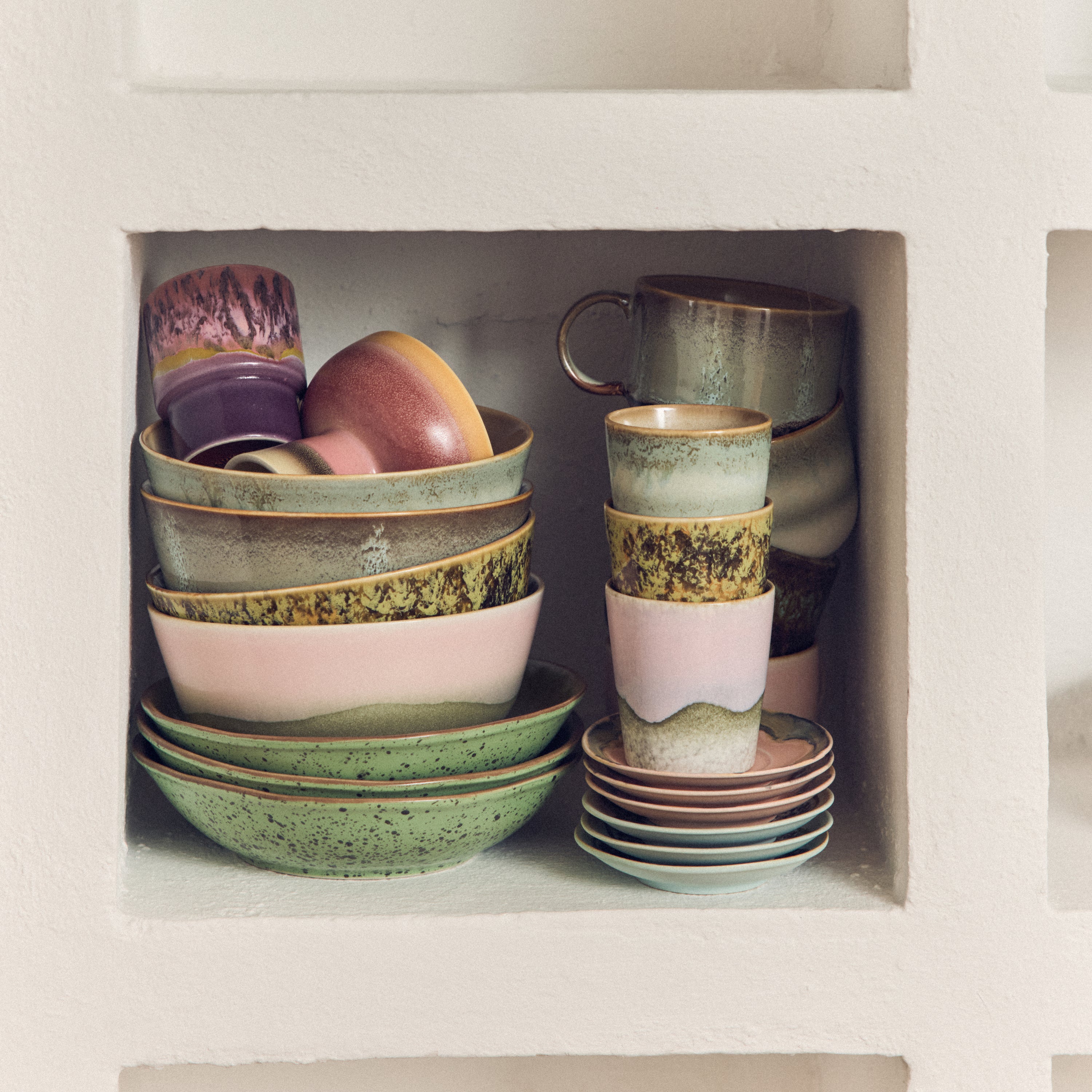 HKliving 70's Ceramics Koffiemok 0,23 L - Set van 4 - Serendipity