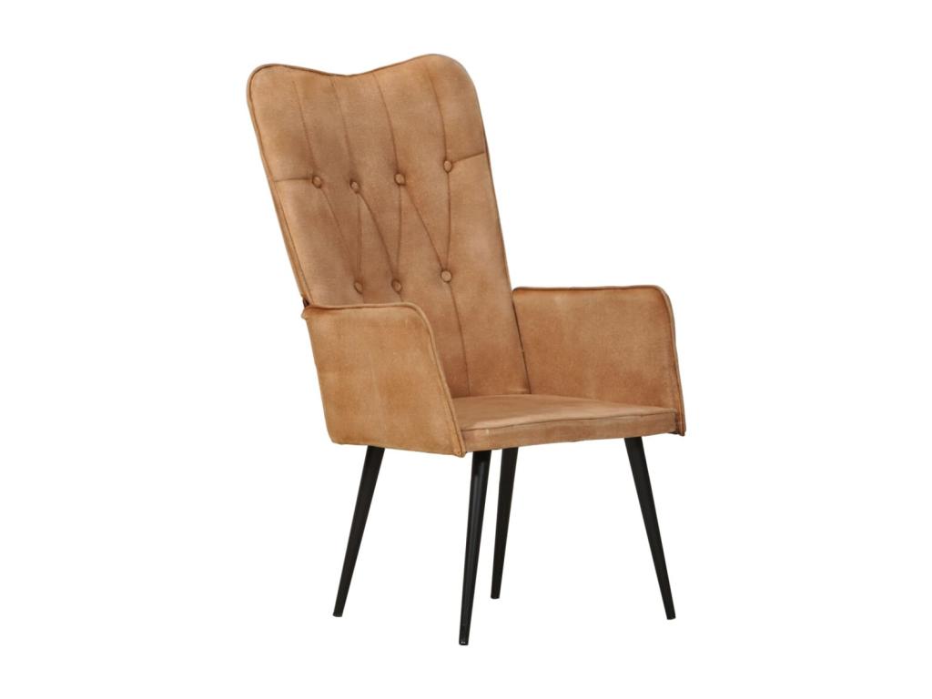 Sillón orejero de lona marrón