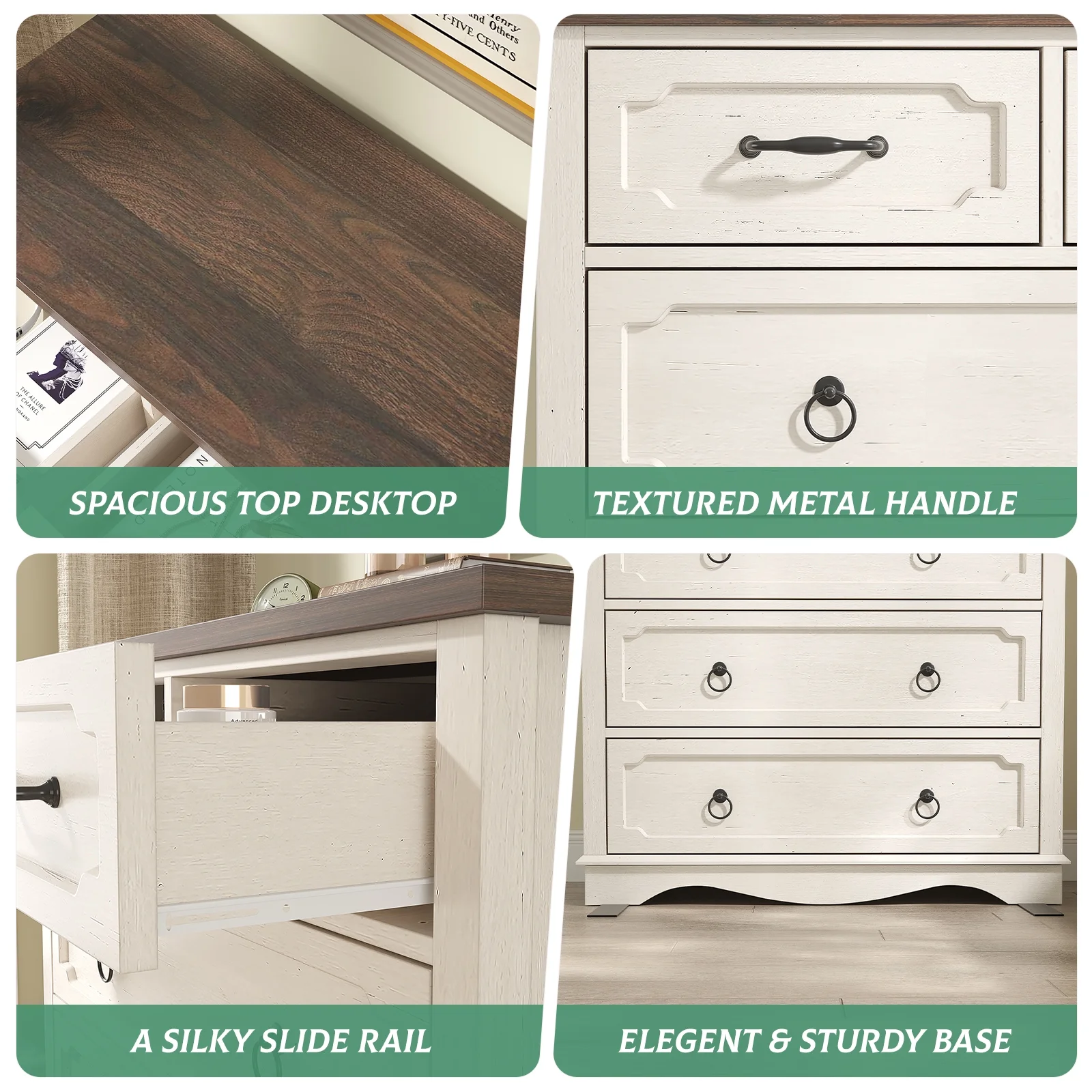 Vabches Farmhouse 6 Drawer Dresser, 43" Tall Chest of Drawers for Bedroom, Living Room, Hallway, Entryway, Antique White - Image 6