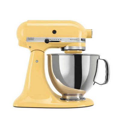 Artisan 5 Qt. 10-Speed Majestic Yellow Stand Mixer with Flat Beater, Wire Whip and Dough Hook Attachments