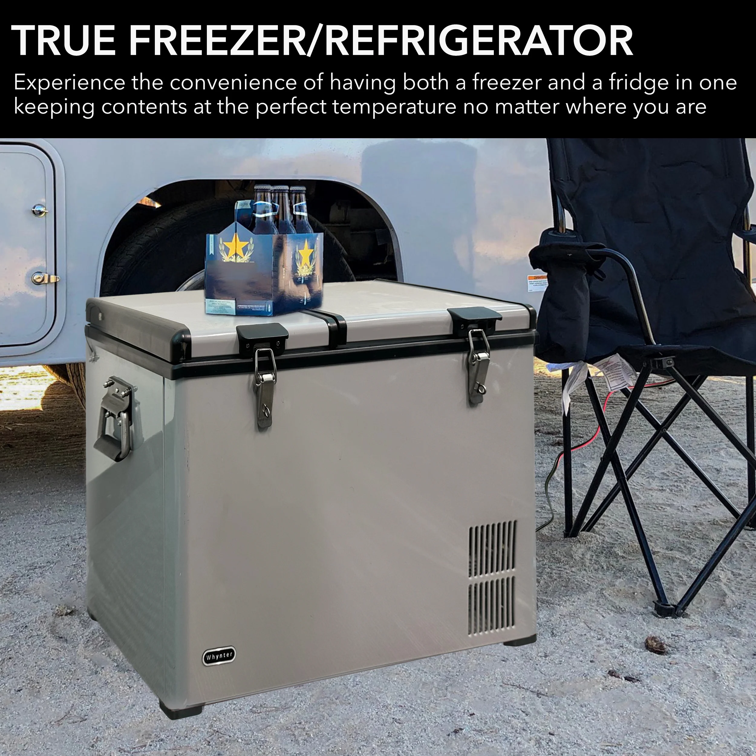 Whynter 90 Quart Dual Zone Portable Fridge/Freezer with 12v Option and Wheels - Image 6