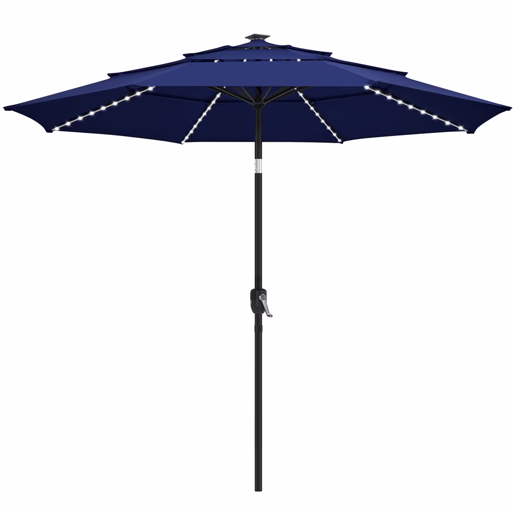 Renwick 10 Ft Outdoor Patio Parasol with Color-Changing LED Strip, Tan