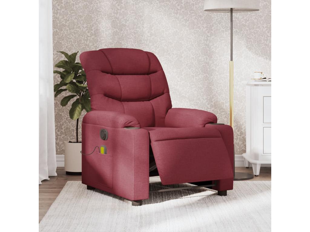 Sillón de masaje reclinable eléctrico tela rojo tinto