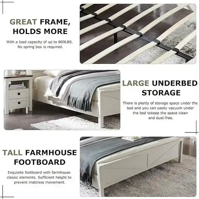 Farmhouse Platform Bed with Storage Headboard Sliding Doors and Charging Station