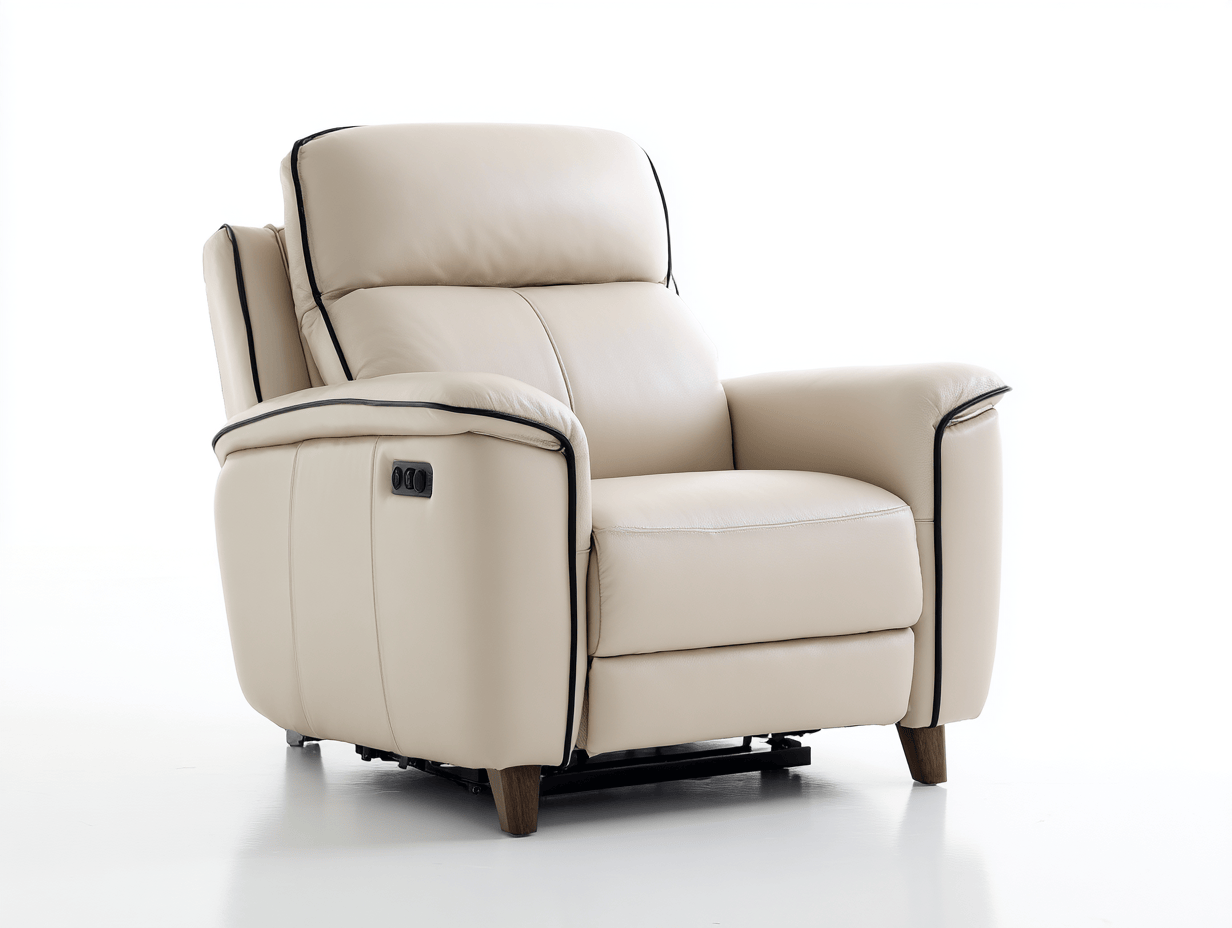 Sillón reclinable individual de cuero beige con ribete negro 102×96×104 cm – eléctrico – diseño contemporáneo