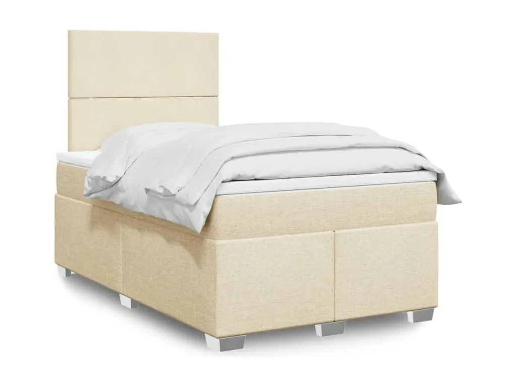 Cama box spring con colchón tela color crema 120x190 cm qcy3520140