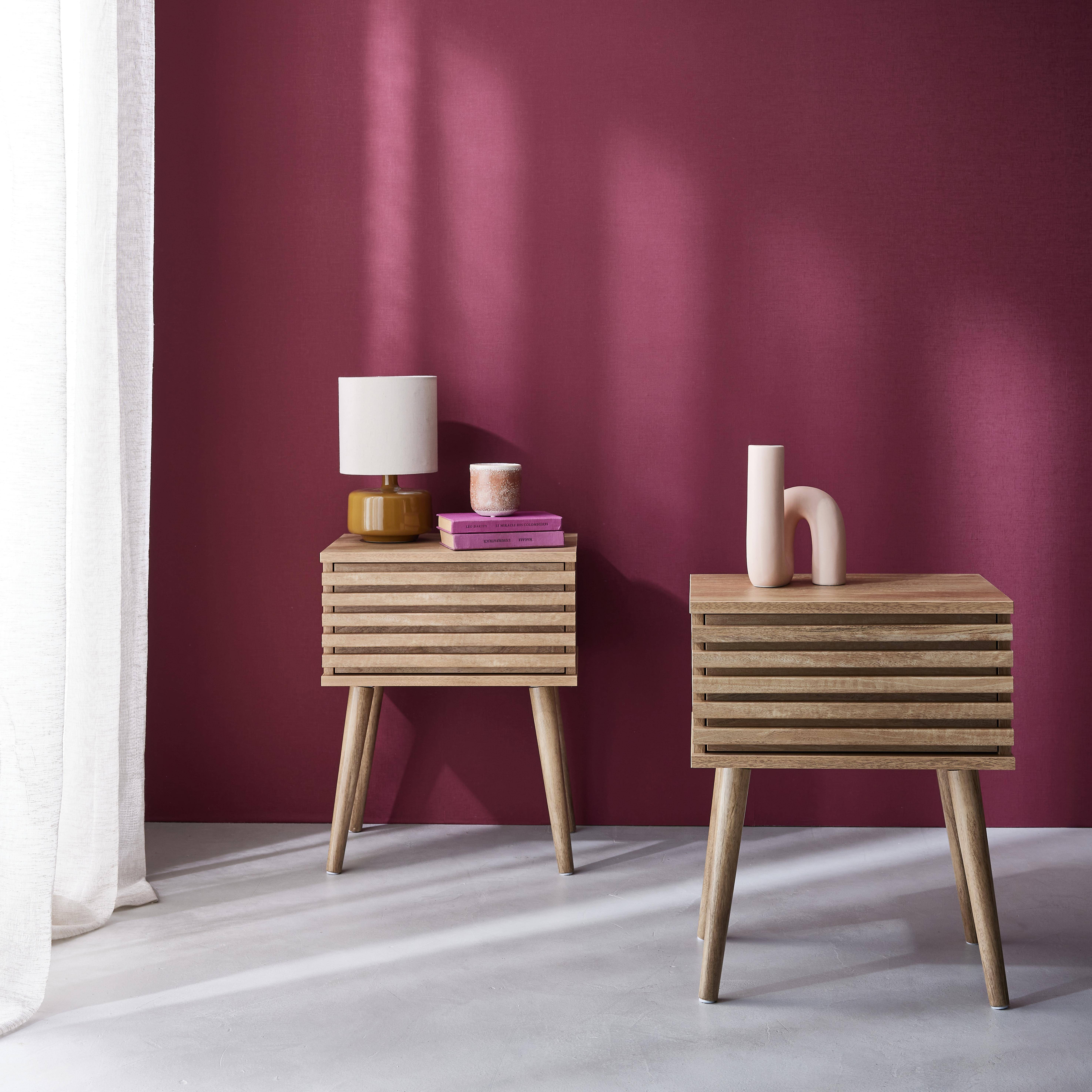 Madere - Mesita de noche estilo escandinavo efecto madera, set de 2