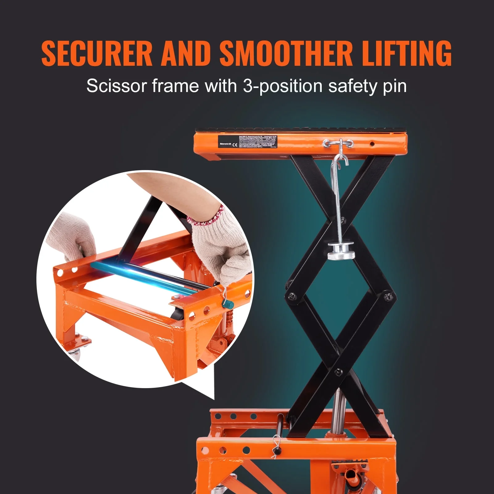 BENTISM Hydraulic Motorcycle Lift Table 350 lbs Height 13'-36' Dirt Bike Scissor Jack Stand with Wide Deck Safety Pin J-hook - Image 4