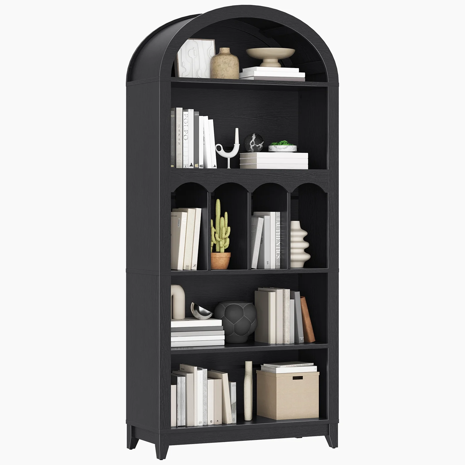 HOOBRO Arched Bookshelf, 70.9" Tall Arch Bookcase with Storage, 5-Tier Farmhouse Book Shelf, Modern Arched Cabinet, Wooden Bookshelf with Open Display Shelves for Living Room, Office, Black BK53SJ01 - Image 3