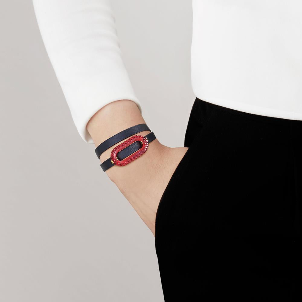BRACELET CUIR EMPREINTE ANIMALE - CRISTAL ROUGE