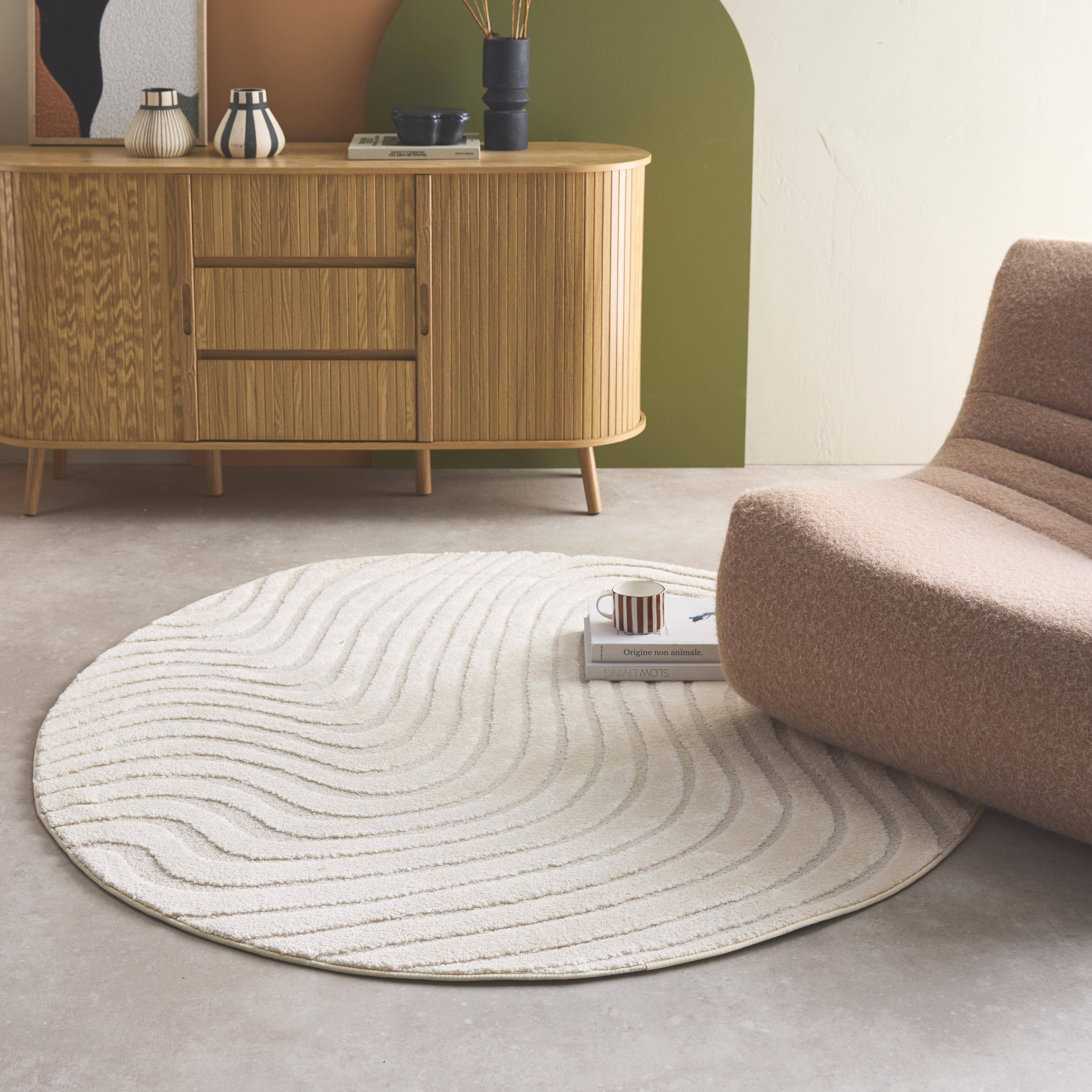 Chuck - Alfombra interior con motivos ondulados en relieve, crema 160cm