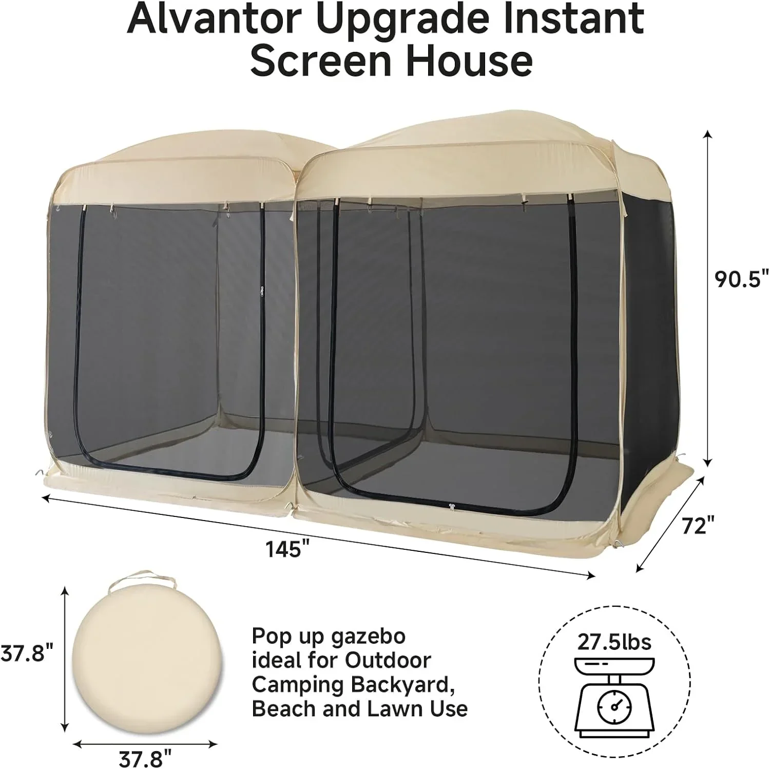 Screen gazebo sleeps 6-10-15 people Igloo-style canopy tent mosquito net on the sides Perfect