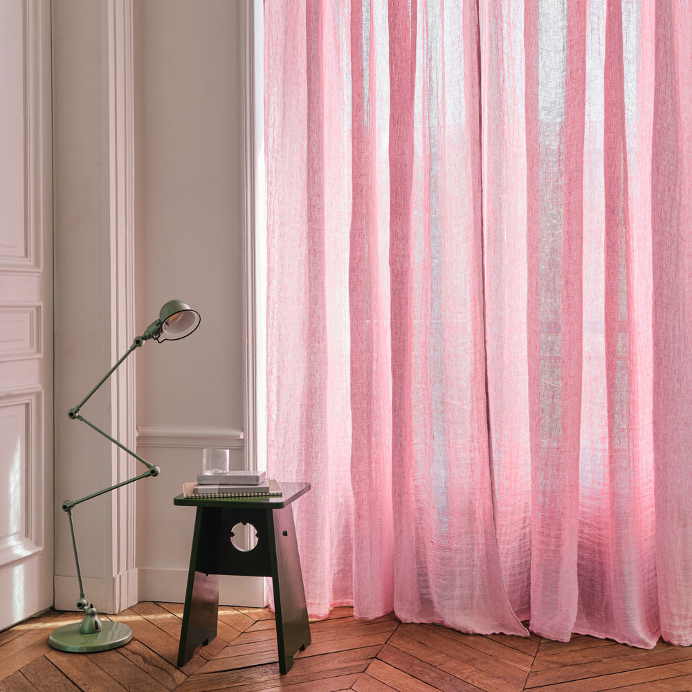 Voile natté en lin lavé - Rose Granité