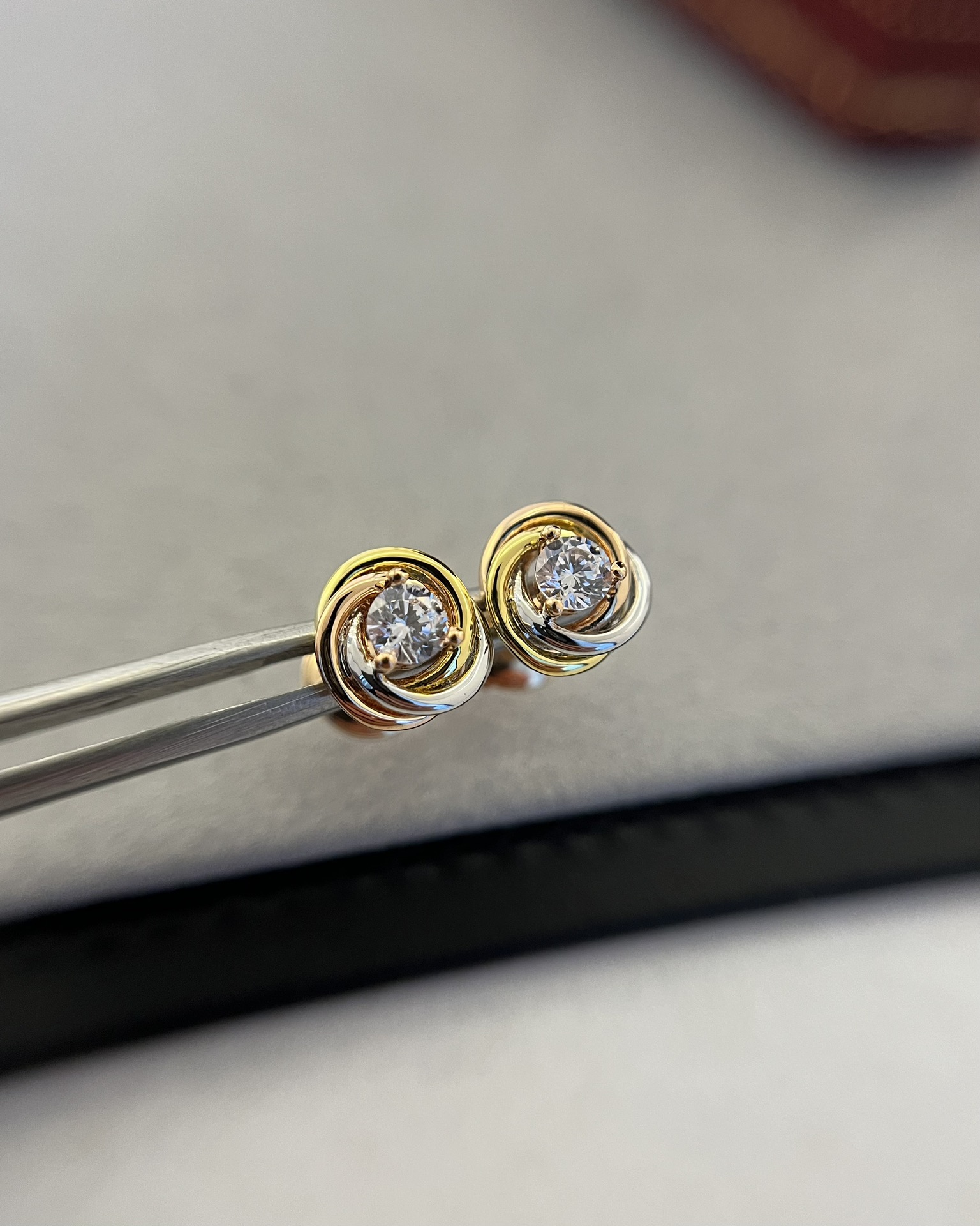 Cartier Trinity Stud Earrings, 2 Diamonds - Original Replica Club