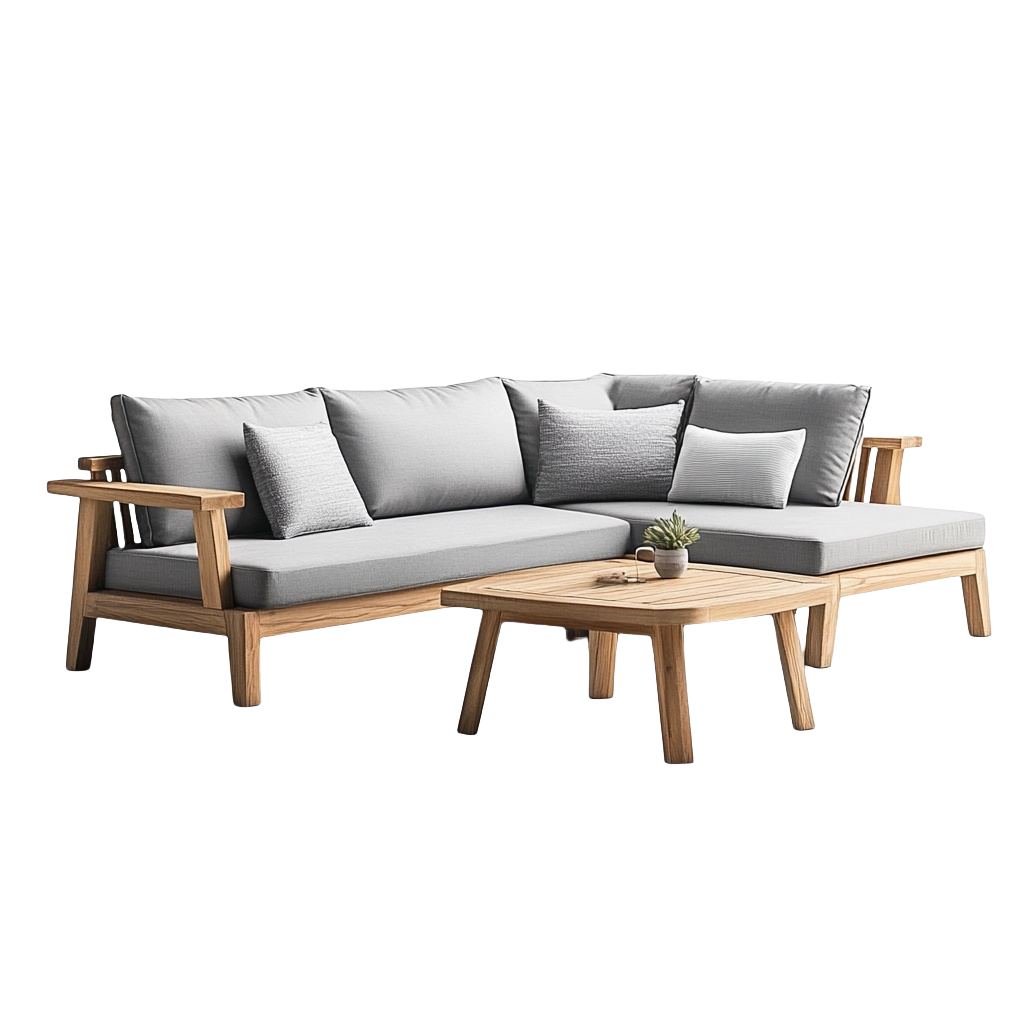 Sofá seccional de madera maciza con cojines grises diseño minimalista sala de estar esquina 270x170cm moderno para interior yx5225103