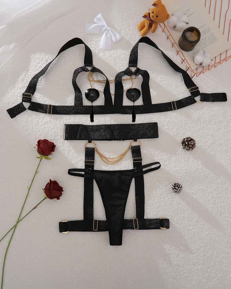 Metal Chain Hollow Bra Panty Set