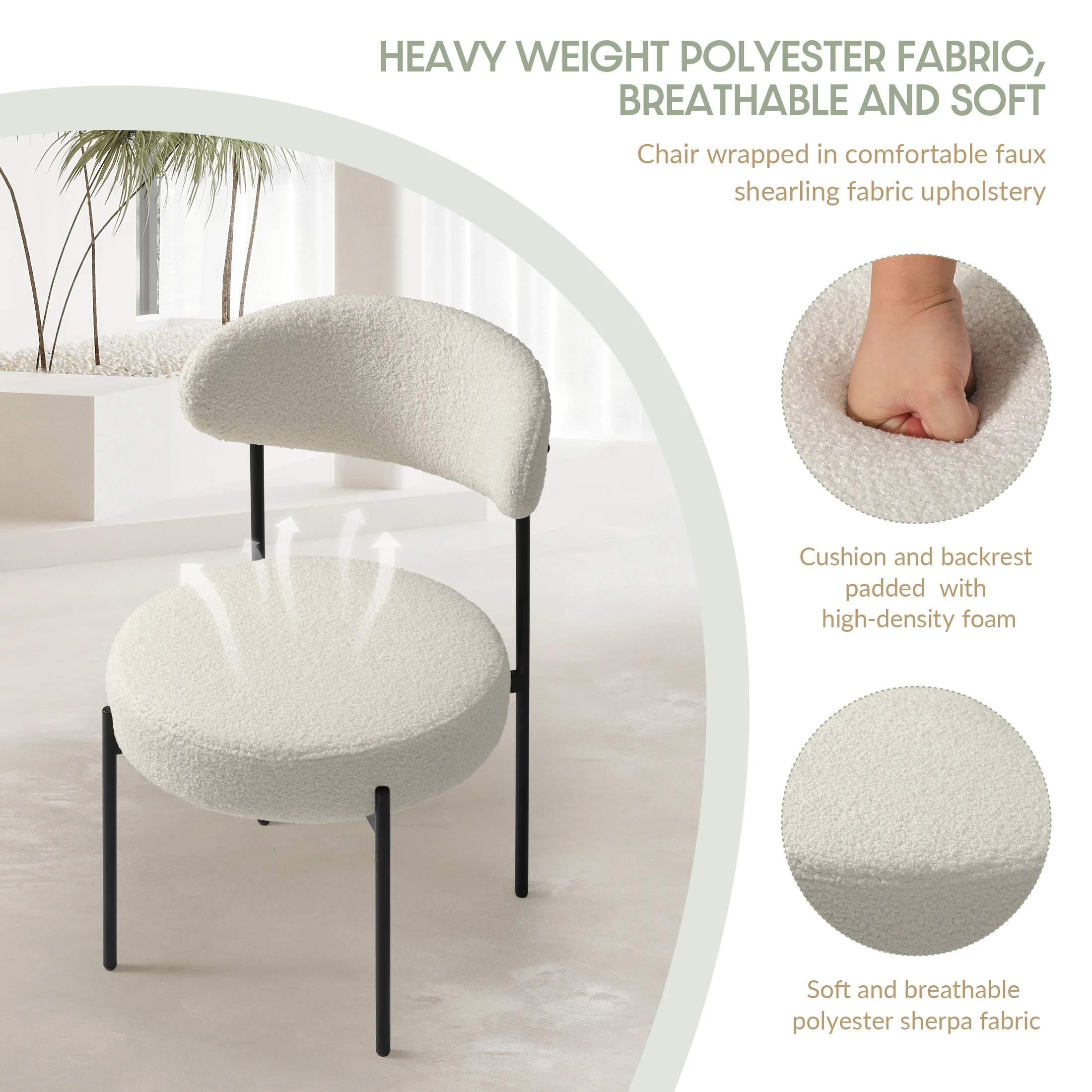 WestinTrends Alexandria Mid-Century Modern Upholstered Sherpa Round Dining Chairs (Set of 4), Sunset Gold - Image 54
