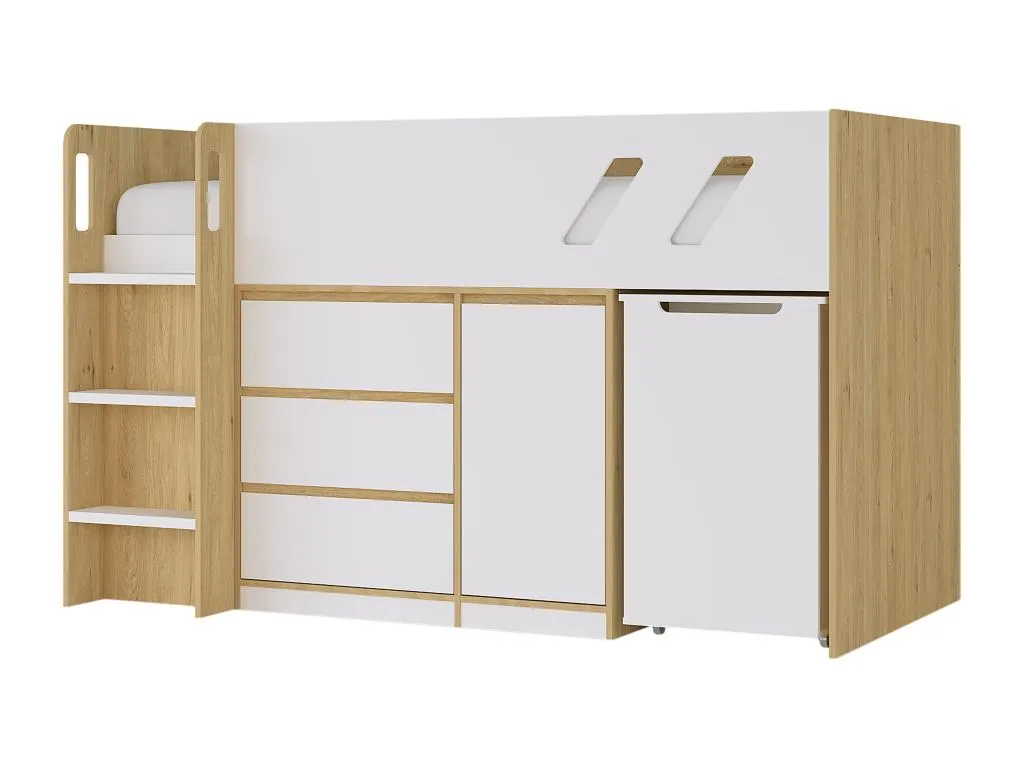 Cama 90 x 190 cm con escritorio y almacenamiento - color: natural y blanco + colchón - Cosinor szl3036531