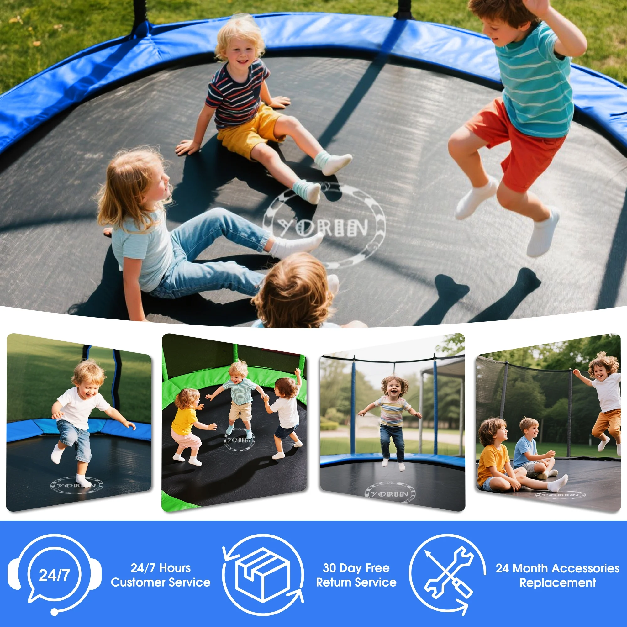 YORIN Trampoline with Trampoline Light, 1200LBS 12FT Trampoline for 5-6 Kids Adults, Recreational Trampoline with Basketball Hoop, Ladder, Galvanized Outdoor Heavy Duty Trampoline - Image 9