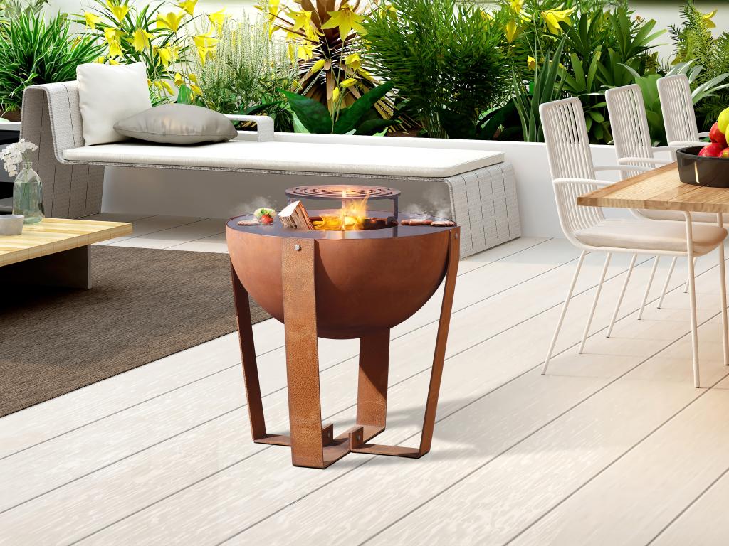 Barbacoa plancha brasero 3 Decoromantico n 1 de acero Corten - Ancho 70 x Alt. 80 x Prof. 70 cm - GREZIO