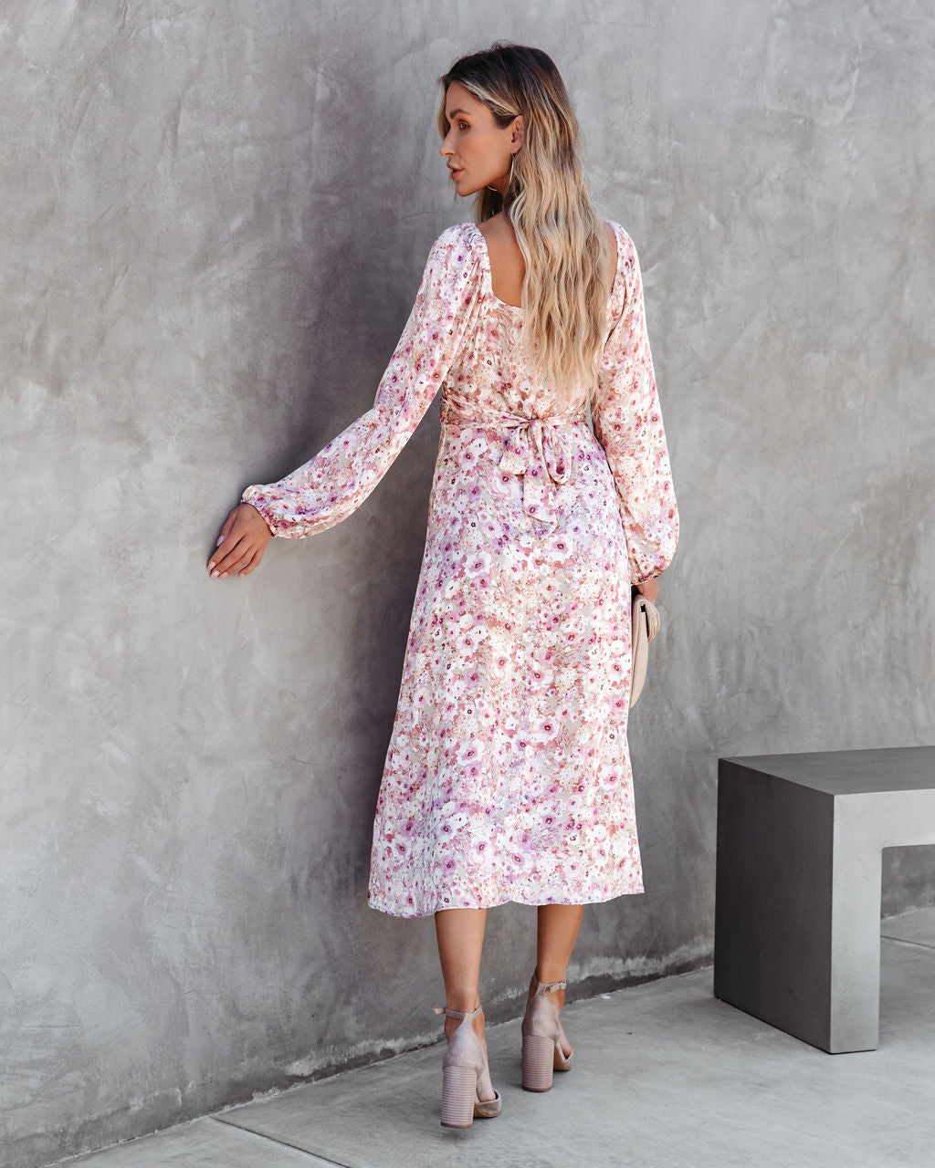 Cherry Blossom Balloon Sleeve Midi Dress - Se7enfashion