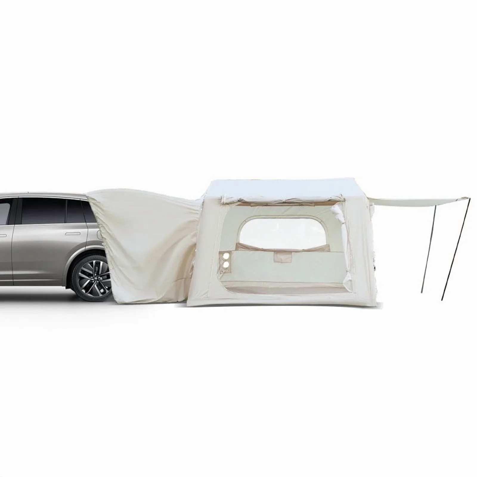 Beige 4-6 Person Inflatable Camping Tent (4-Season – 2-in-1 SUV/Tailgate+Standalone, 5min Setup, Waterproof Oxford, Mesh Windows)