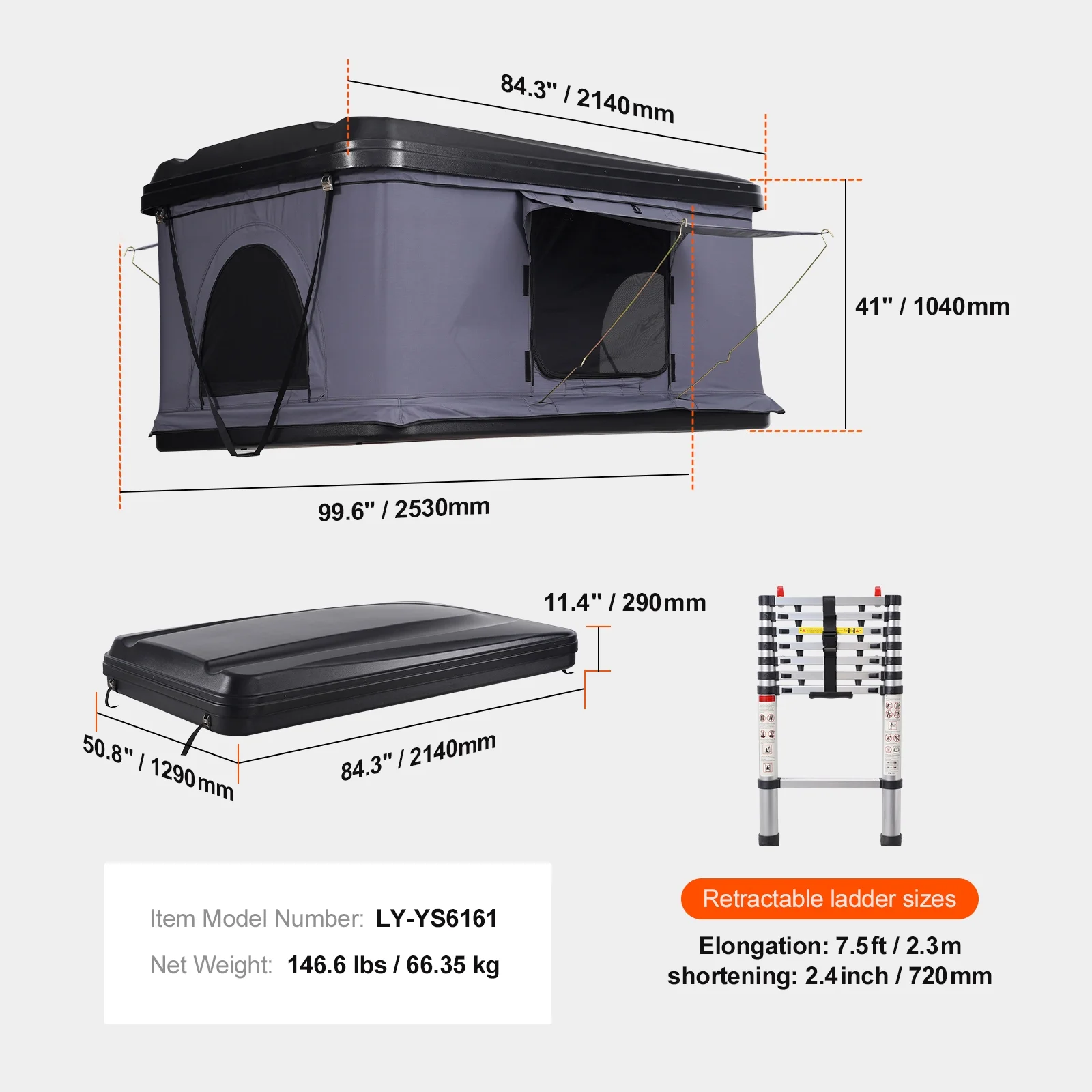 KFFKFF Hard Shell Rooftop Tent, Naturnest Model for 2-3 People, Includes Thick Mattress and Telescopic Ladder, Waterproof and Windproof, Suitable for Jeep, SUV, Van, and Pickup Trucks - Image 7