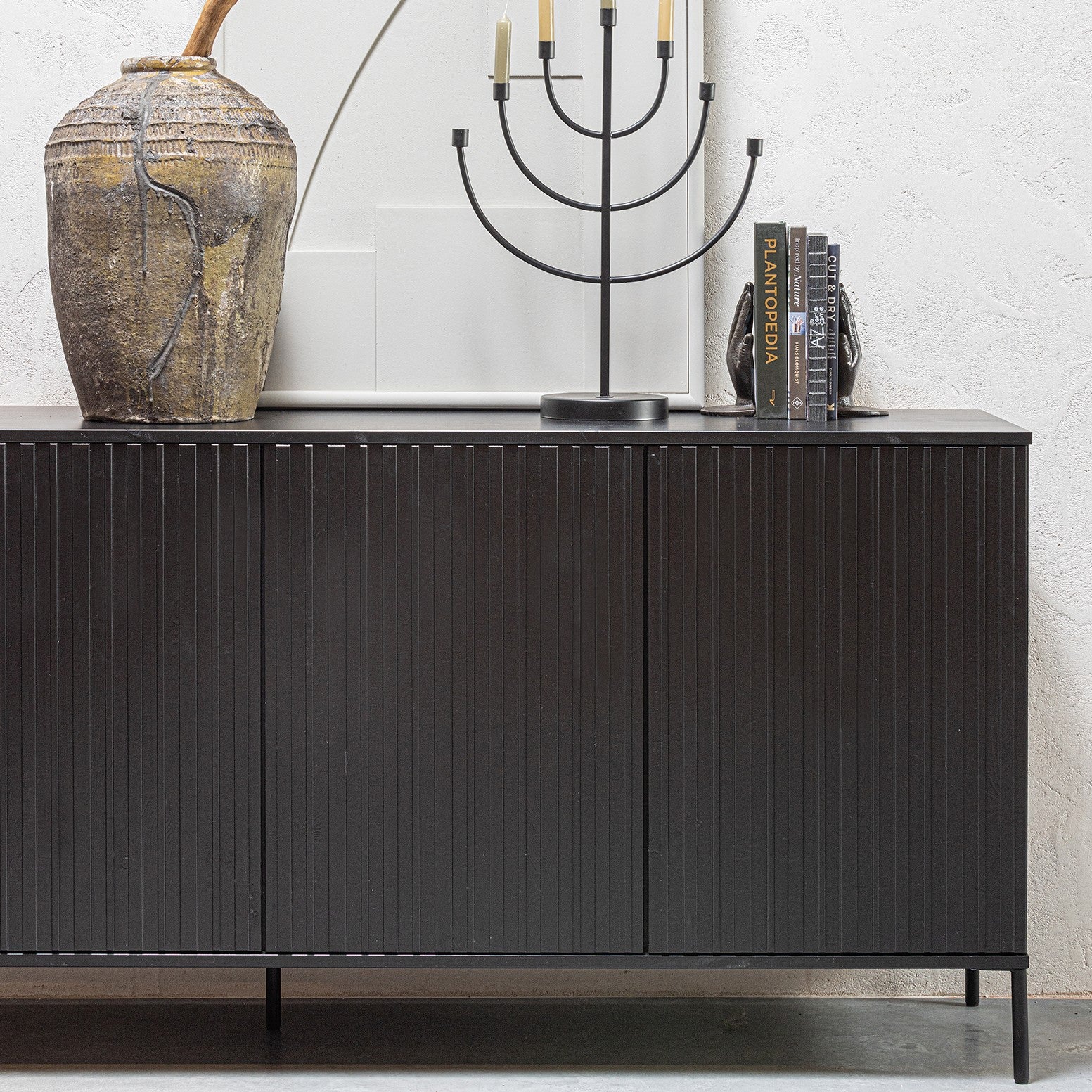 WOOOD New Gravure Dressoir B 200 cm - Grenen - Zwart