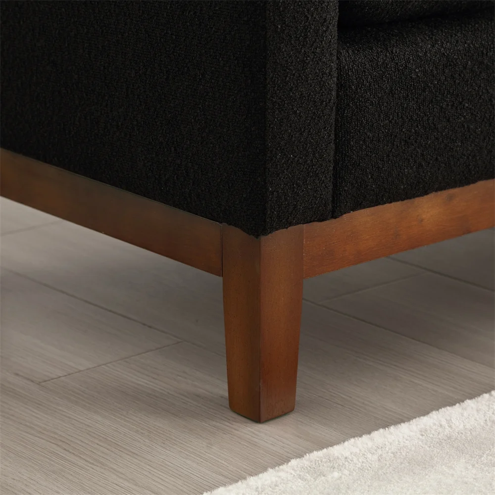 53.5"W Elegant Upholstered Bench with Wood Legs & Round Pillows,Comfy Boucle Fabric Footrest with Arms, Entryway Bench for End of Bed, Bedroom and Living Room, Ivory - Image 20
