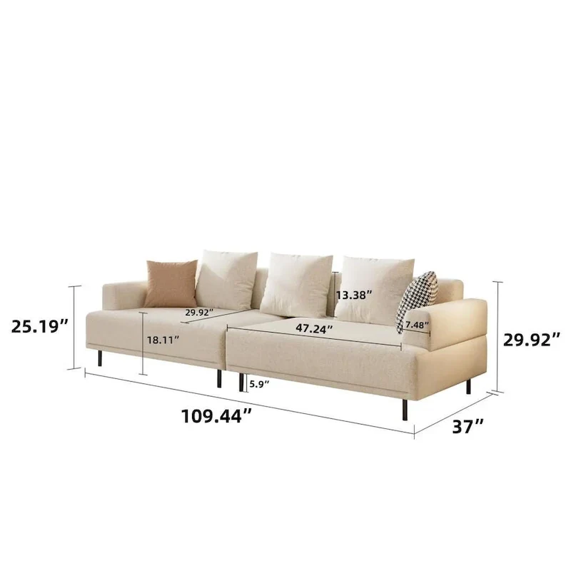 Contemporary Deep Seat Sofa with Cushions, Elevated Legs, Cozy Living Room Seating, Ideal for Apartments